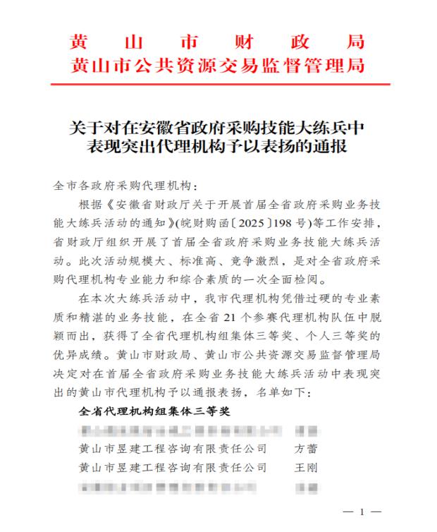 喜報！屯溪城建投公司參股企業(yè)昱建咨詢公司員工助力黃山代表隊斬獲省級大獎